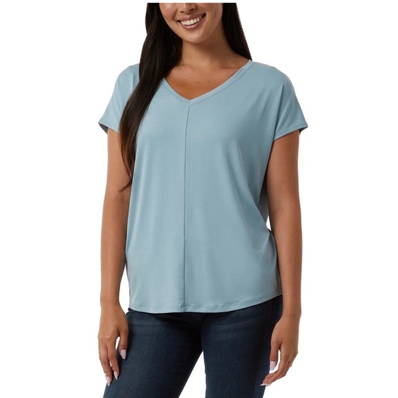 32 Degrees Cool Women's Soft Luxe Short Sleeve V-Neck Top, XL Blue - Picture 1 of 15